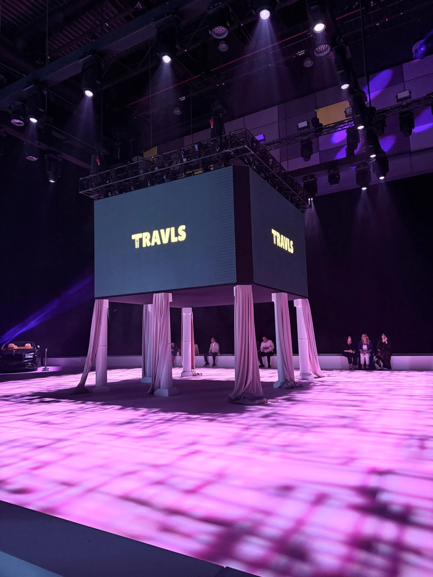 Travls branding displayed on stage at DJFW in Dubai